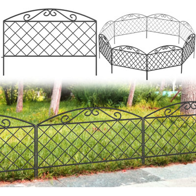 Decorative Metal Garden Fence – 44 cm H x 3 m L | No-Dig Rustproof Barrier Panels for Yard, Patio & Flower Bed Border – Black