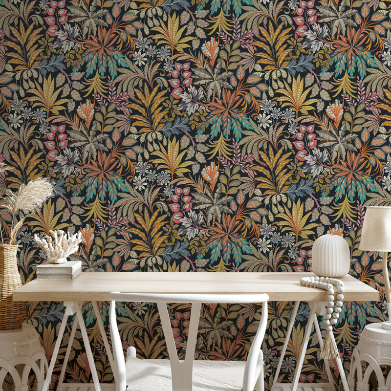 16.5' L x 20.5" W Floral Drop Peel and Stick Wallpaper Roll, Summer Nights