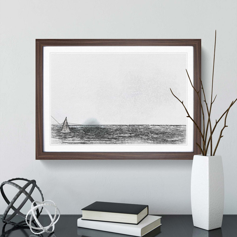 Sailing on the Ocean in Abstract - Picture Frame Graphic Art Print, 60cm H x 91cm W x 2cm D, Walnut