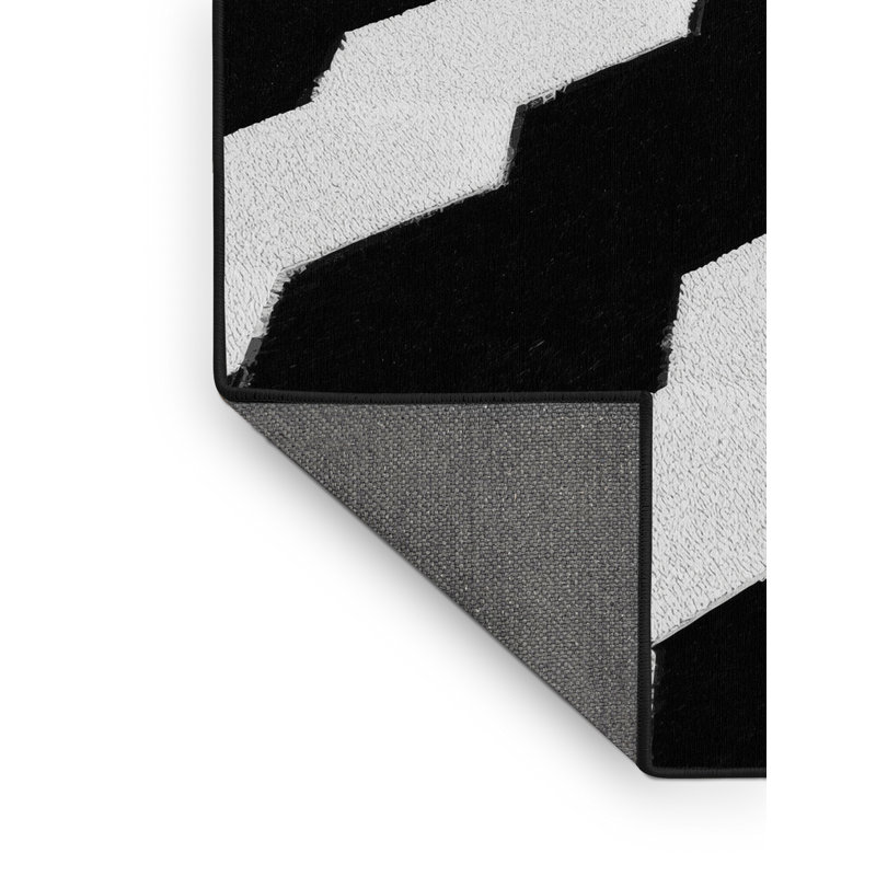 Soft Plush Teterboro Modern & Contemporary Geometric Shapes Area Rug in Green – Black Binding, 6' Square