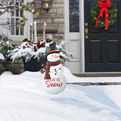Bonhomme de neige illuminé en métal 36 po H 36 po avec piquet de jardin coloré (KD)