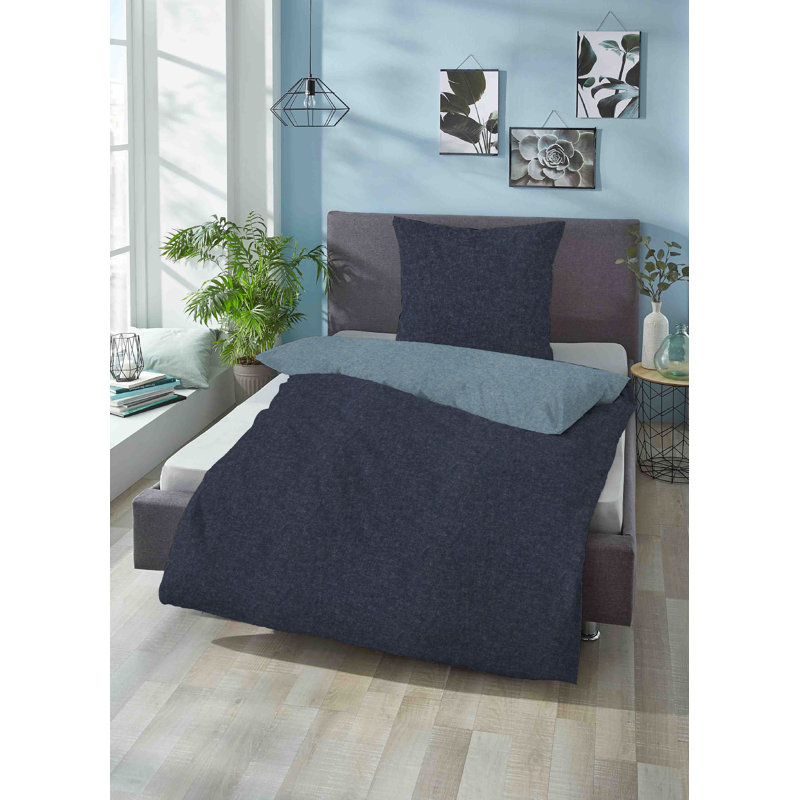 100% Cotton 170 TC Resersible Modern & Contemporary 2 Piece Duvet Cover Set, Single - 1 Pillowcase (80 x 80 cm), Blue
