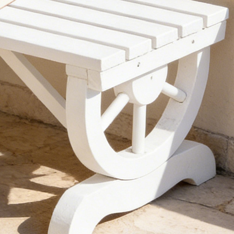 Banc d'extérieur en bois massif avec pieds en roue de chariot