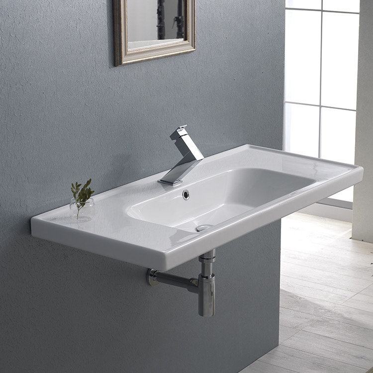 CeraStyle By Nameeks Frame 17.72'' Glossy White Ceramic Rectangular Drop-in, Wall Mount Bathroom Sink with Overflow