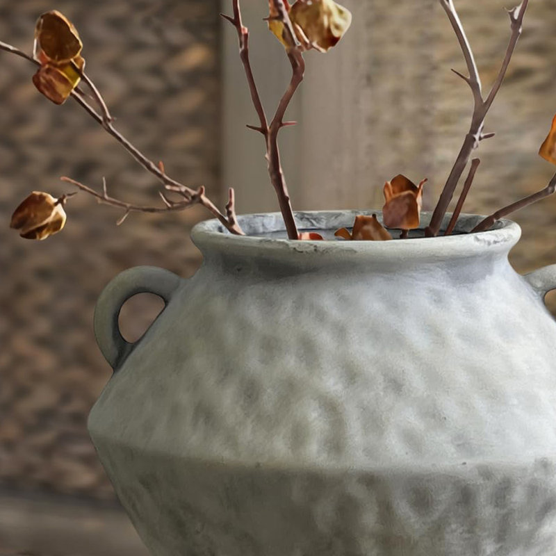 Vase en céramique rustique avec 2 poignées, Gris