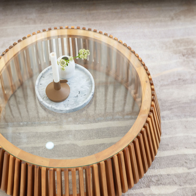 Pinkney Acacia Coffee Table, Clear, Brown