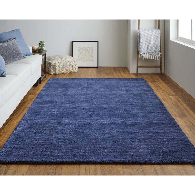 Tapis en laine tissé à la main Kaden, Bleu, Rectangle de 5 pi x 8 pi