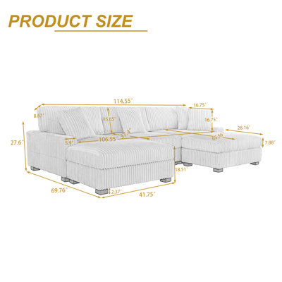 Canapé modulaire rembourré 5 pièces en flanelle de fourrure de lapin avec coussins décoratifs et repose-pieds 5 pièces