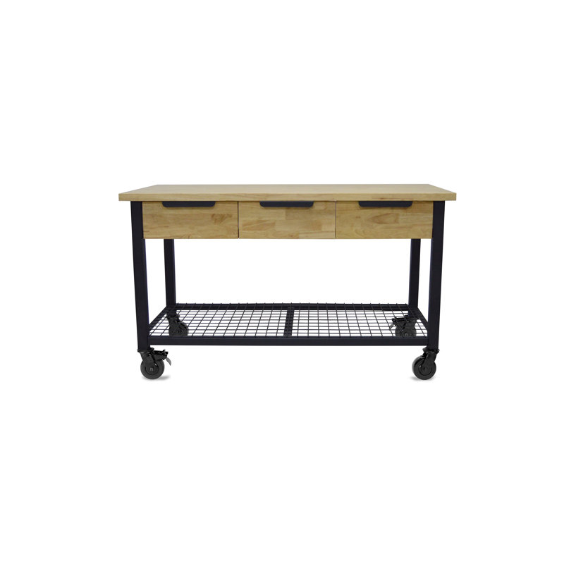 62'' W Solid Wood Top Workbench with Wheels