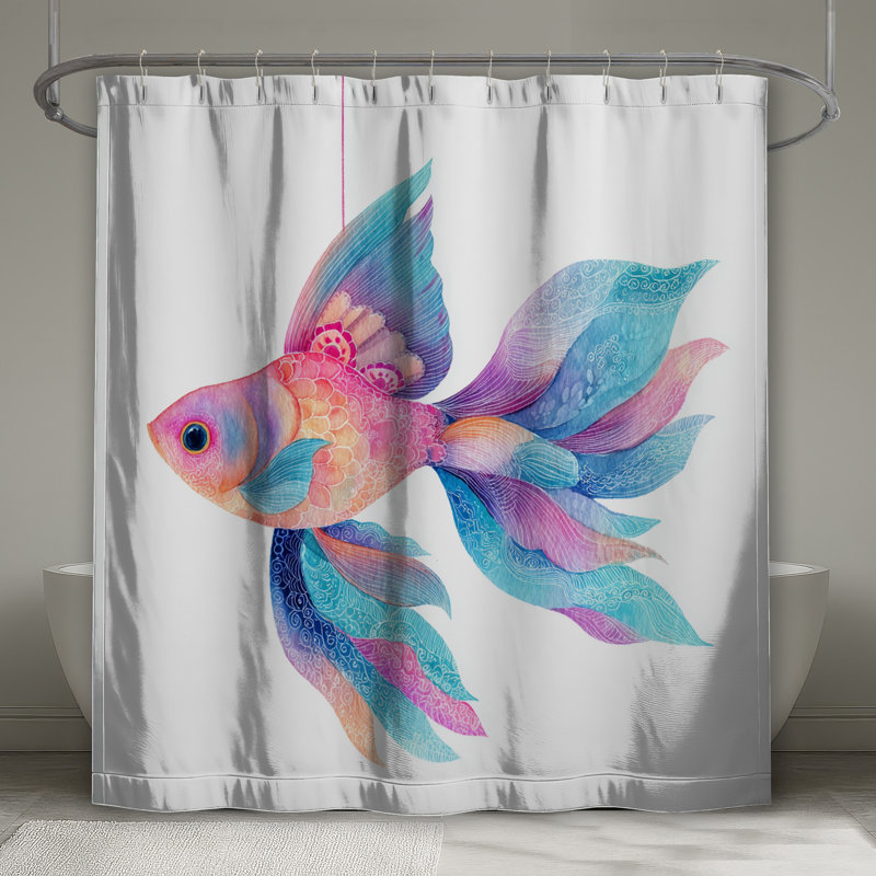 Colourful Fish Illustration Shower Curtains Extra Long, 70in W x 93in H