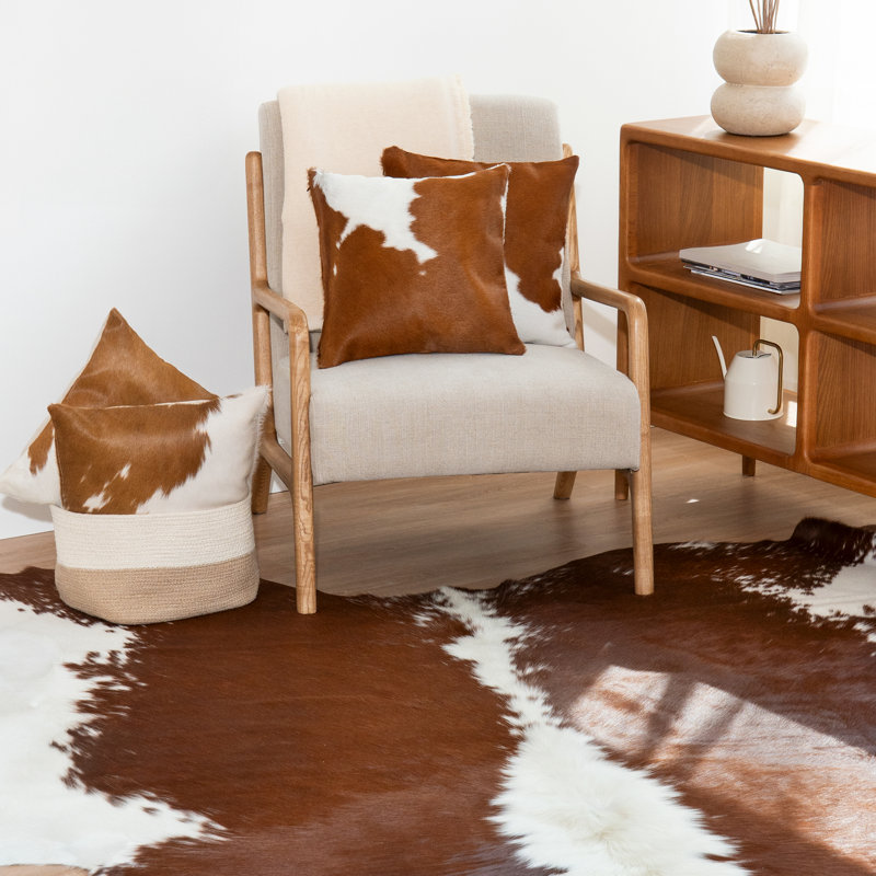 Cowhide Pillow, Brown/White