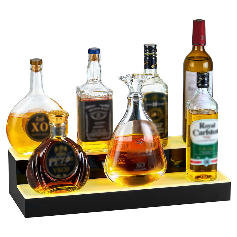 Étagère à vin 20 pouces en acrylique à 2 DEL avec télécommande HF, télécommande, 9 couleurs statiques, idéale pour la présentation de bar à la maison avec de multiples effets lumineux et 10 bouteilles