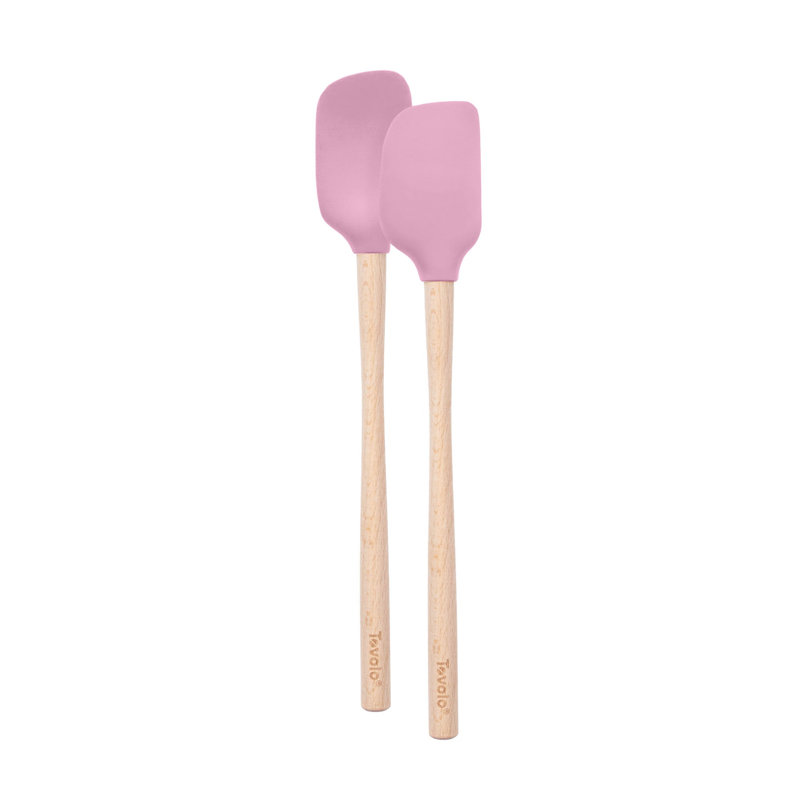Tovolo Flex-Core Mini Silicone Spatula and Spoonula Set of 2 with Wood Handles, Pink Sorbet