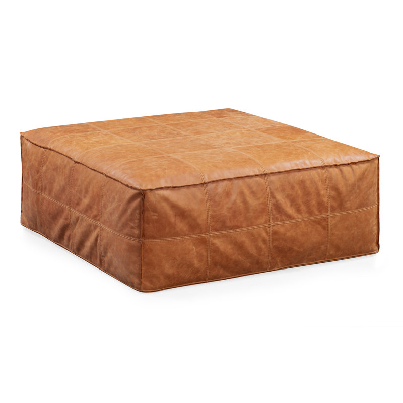 Repose-pieds carré en cuir véritable 37 po Taos