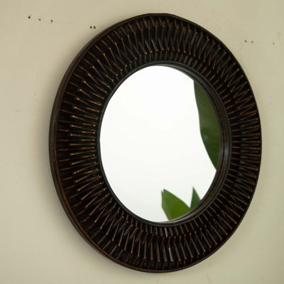 Natural Log-Style Bamboo Artistry Circle Wall Mirror, Suitable For Bathroom, Bedroom, Living Room, Entryway