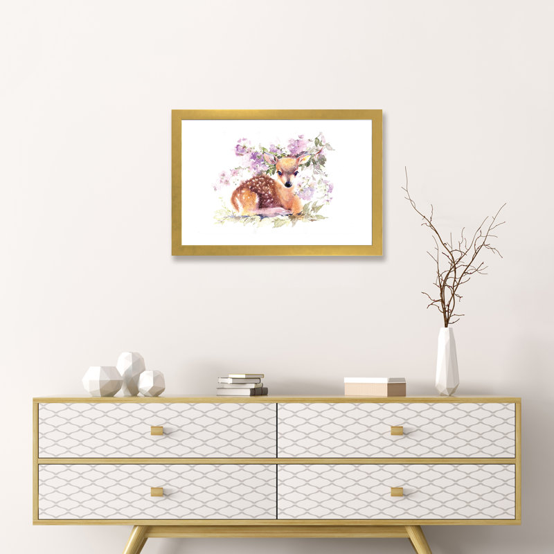 Fauve en fleurs par Marina Ignatova - reproduction, H 16 po x l 24 po x P 1 po, Toile encadrée d'or, Blanc