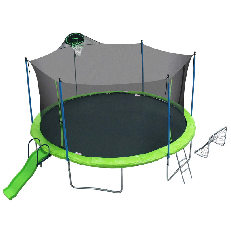 Trampoline polyvalente de 16 pi avec glissade et plusieurs accessoires pour le plaisir et la sécurité