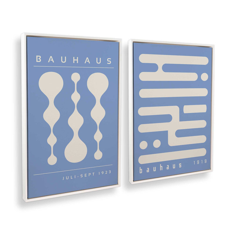 Ensemble de 2 rétro et circuits bleu Bauhaus, Cadre flottant blanc opaque, H 19 po x l 26 po