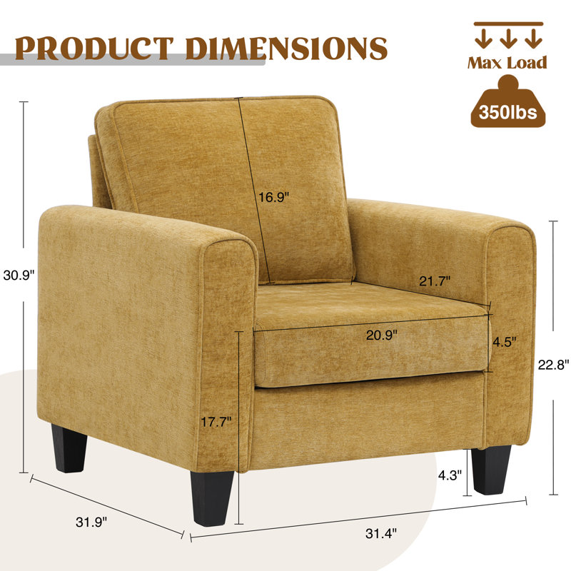 Mid-Century Accent Chairs Featuring Wide Backrest, Yellow