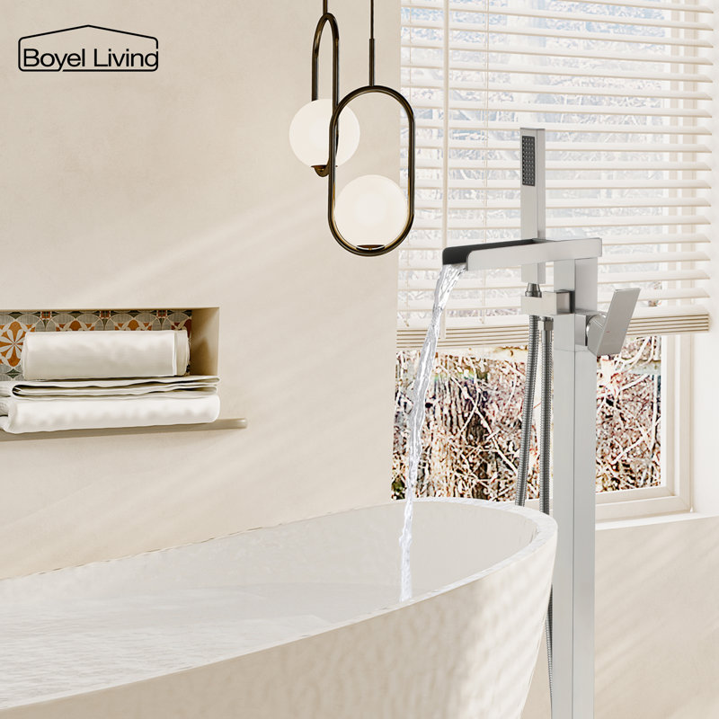 Brushed Nickel Modern Freestanding Tub Faucet with Hand Shower