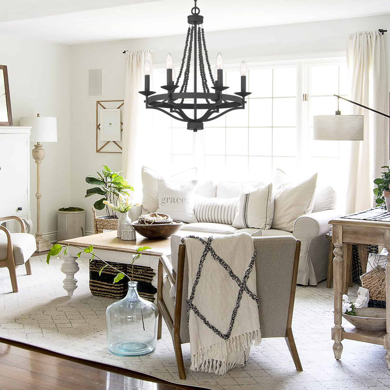 Speier 6 - Light Dimmable Chandelier Entryway Beaded Chandelier, Aged Zinc