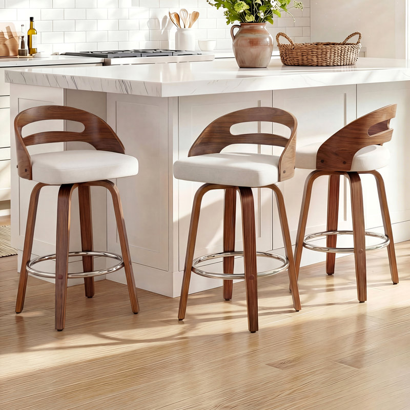 Mahtab Swivel Upholstered Counter Stool, Beige, Counter Stool (64cm Seat Height)