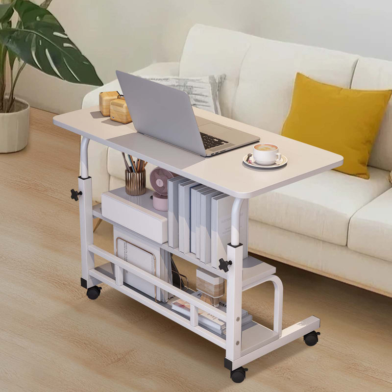 Table d'ordinateur portable roulante avec roulettes et tablettes de rangement pour l'école et le bureau personnel