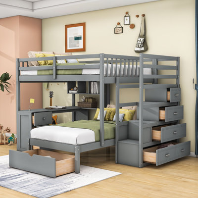 Versatile Full Over Twin Bunk Bed With Storage Staircase, Desk, And Drawers