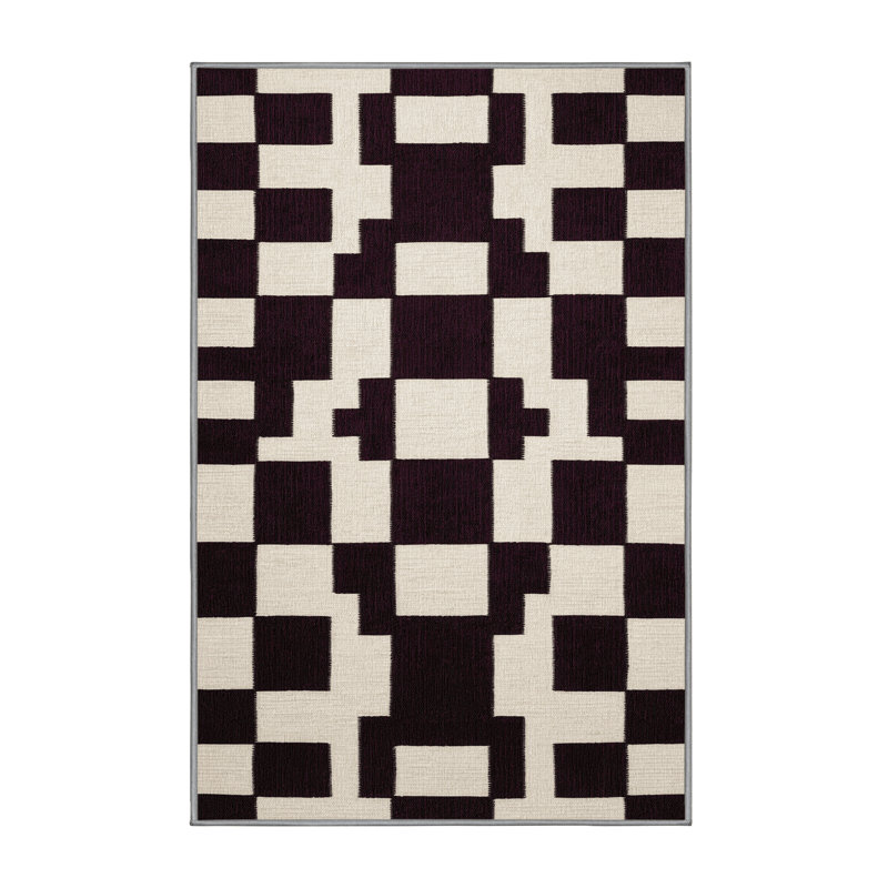 Tapis brun à carreaux lavable à la machine, Rectangle de 5 pi x 8 pi