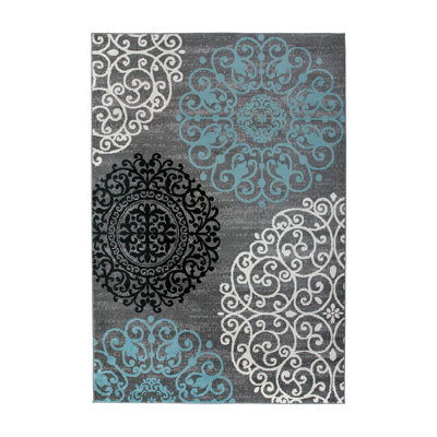 Padowski Floral Gray/Blue/Black Area Rug