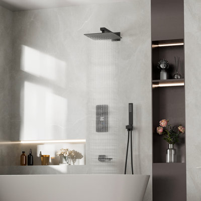 Thermostatic Complete Shower System With Rough In-Valve With Faucet Rain Shower Head