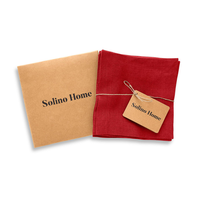 Dru - Cotton Linen Plain Cocktail Napkins, Red