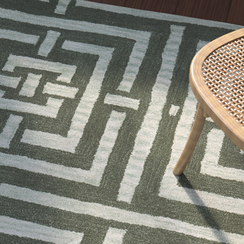Tapis vert en laine touffeté à la main Secaucus, Rectangle 4 pi x 6 pi