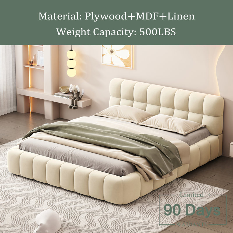 Upholstered Platform Bed, Beige