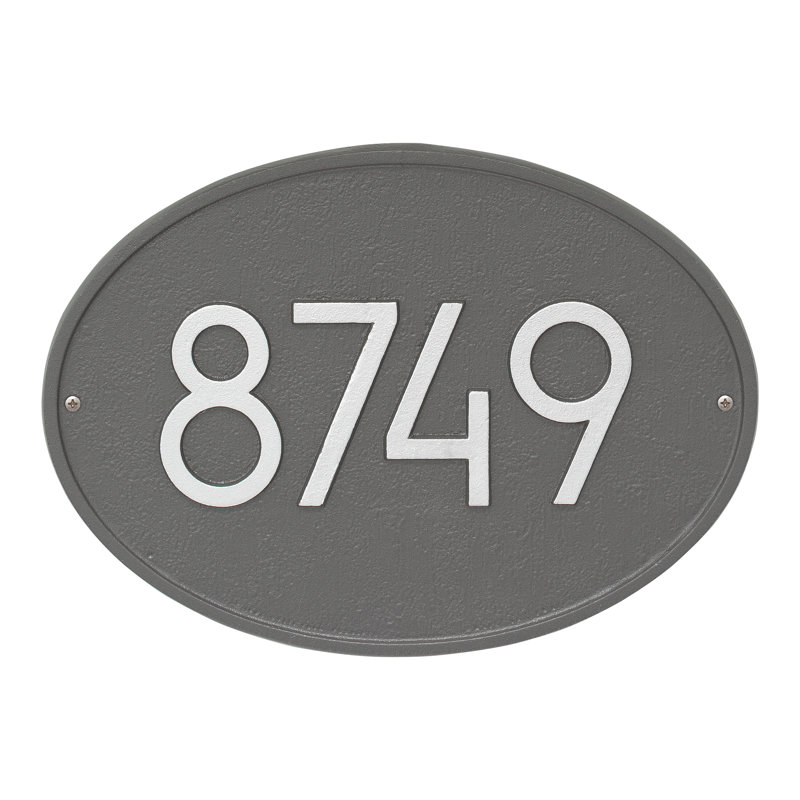 Plaque d'adresse murale 1 ligne personnalisée Hawthorne, Étain/Argent, Oui