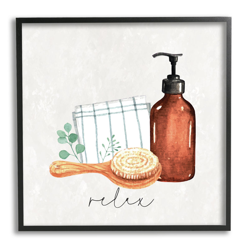 «Spa Bath Relax Calligraphy», art mural texturé par ND Art, Giclée encadrée noir minuit, H 12 po x l 12 po x P 1,5 po