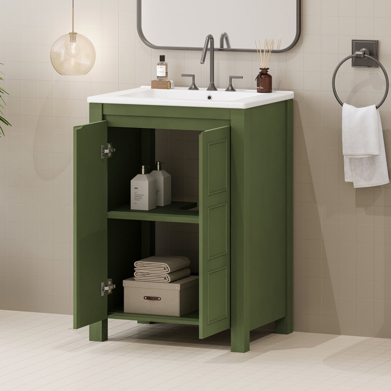Vintage Bathroom Vanity with Ceramic Sink and Soft-Close Doors