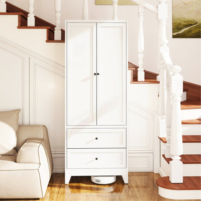 Armoire garde-manger blanche 72 po avec 2 tiroirs, armoire de rangement autoportante avec tablettes réglables, organisateur robuste pour épices, vaisselle, petits électroménagers de cuisine, garde-manger, salle à manger