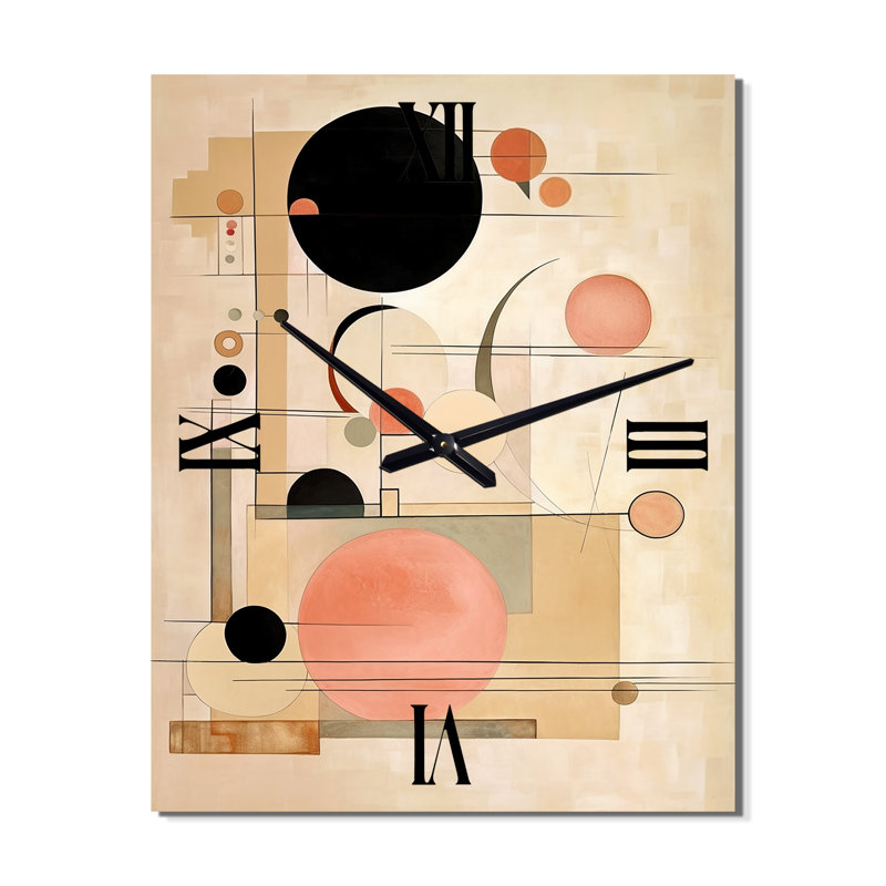 Horloge murale beige géométrique en mouvement III - formes abstraites surdimensionnée, Médium