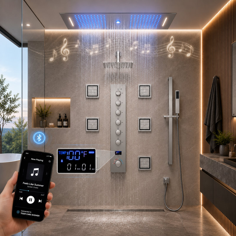 Système de douche complet avec valve brute, Nickel brossé