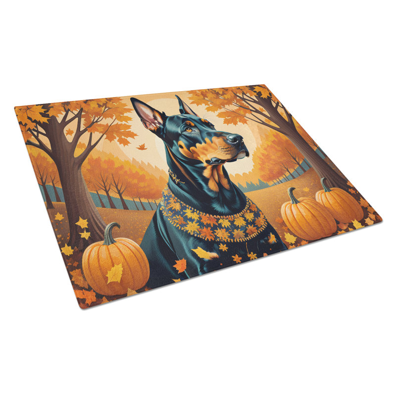 Doberman Pinscher Fall Glass Cutting Board Large