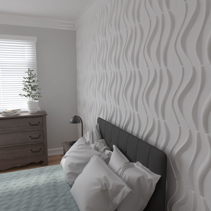 White PVC Wave 3D Decorative Wall Panel 19 5/8" x 19 5/8"