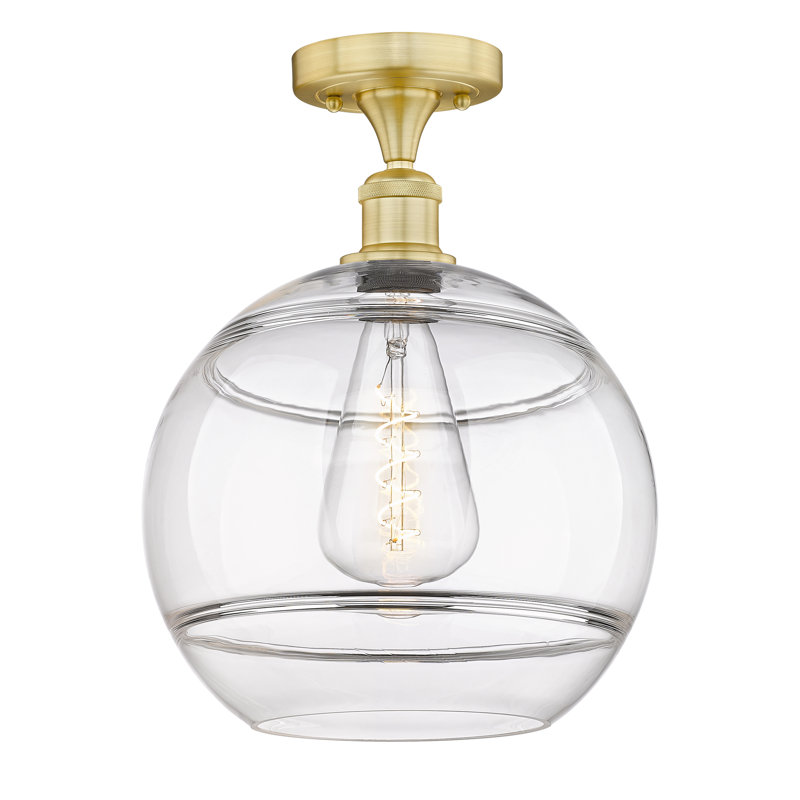 Edison - Adrieanna - Plafonnier semi-encastré 1 lumière, Or satiné, H 13,5 po x l 12 po x P 12 po, Transparent