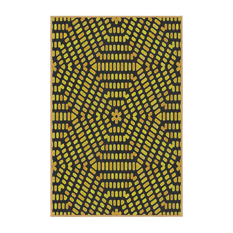 Tapis jaune/noir tissé à la machine, Rectangle 5 pi x 8 pi