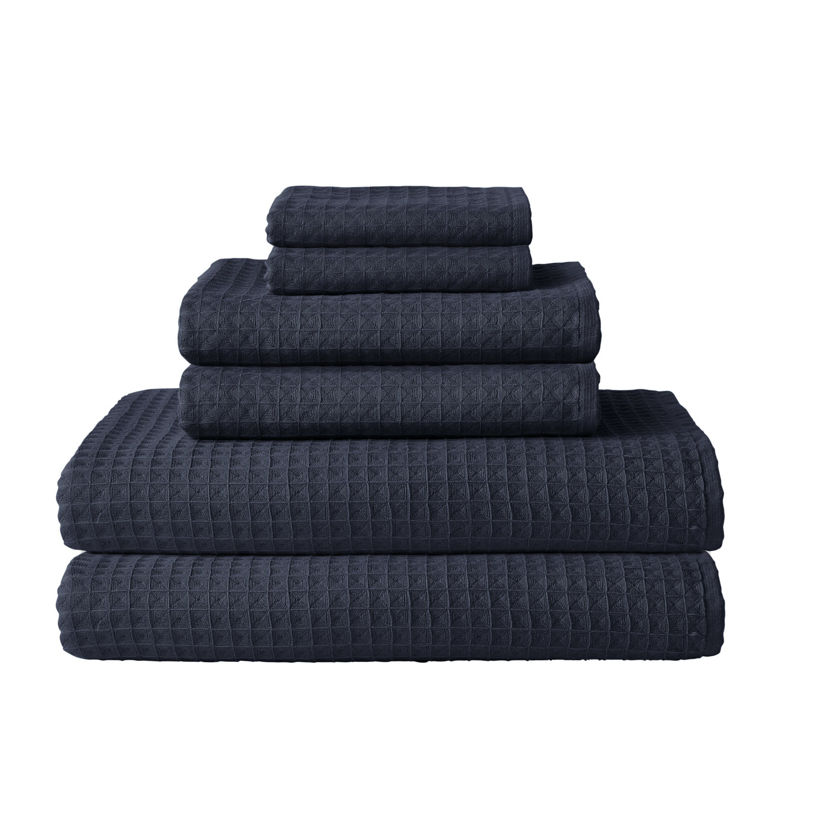 Waffle Twist 100% Cotton Bath Towel, Ebony, 6 Piece Bath Towel Set