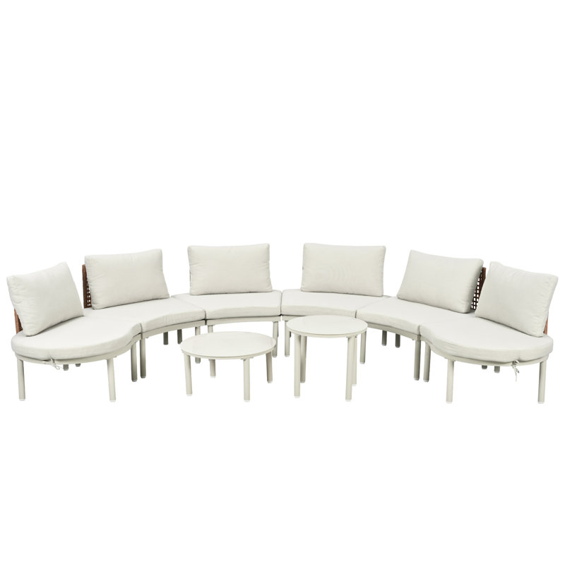 8-Piece Patio Sofa Furniture Set, White Cushion/White Frame