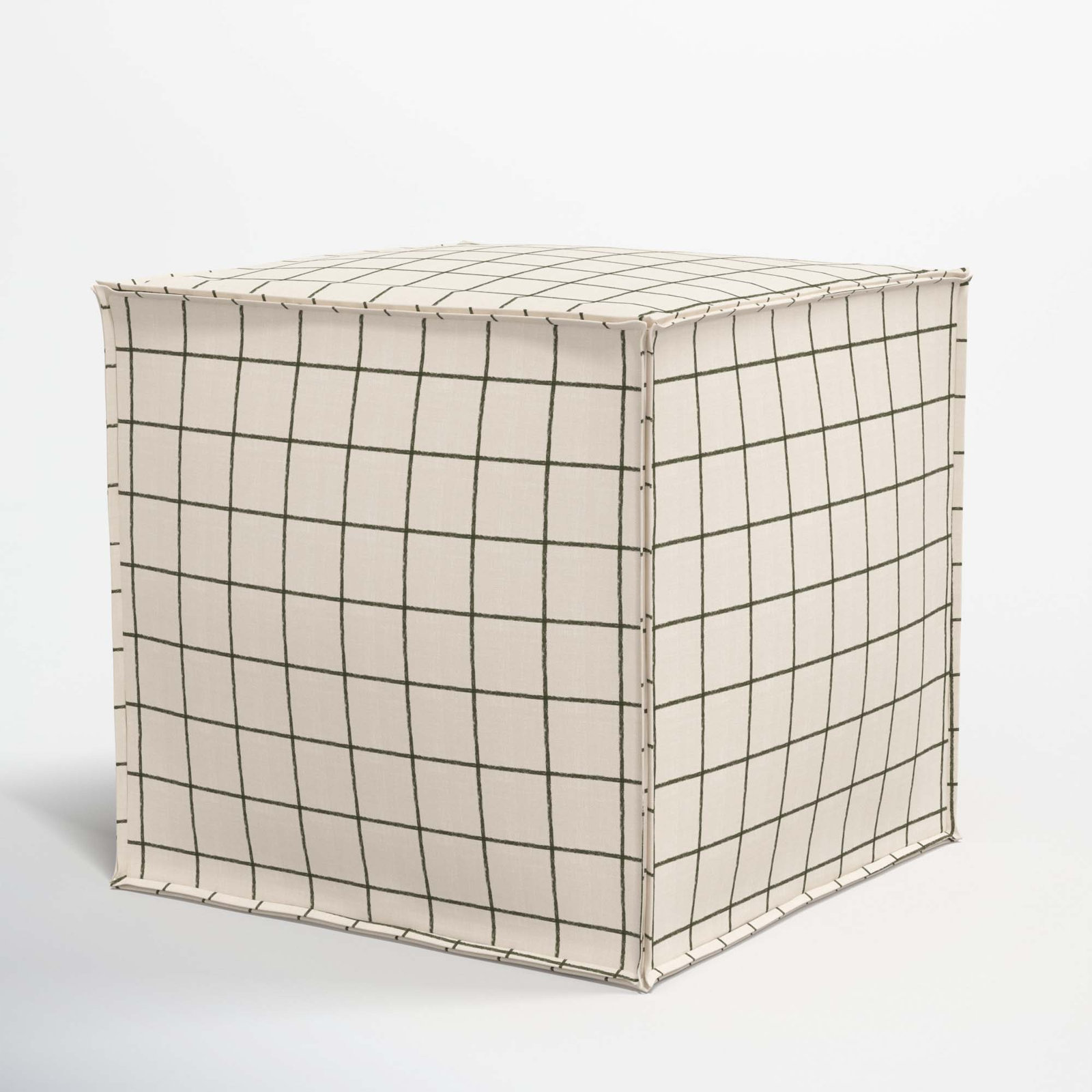 Esmerelda Upholstered Ottoman, Line Tattersall Green