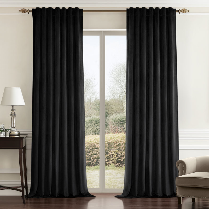 Alicea Velvet 100% Blackout Thermal Curtain Panel, 52" W x 108" L, Black