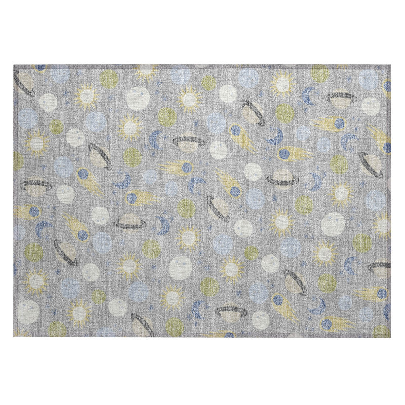 Machine Washable Indoor/Outdoor Chantille ACN2581 Kids Rug, 1'8" x 2'6", Silver