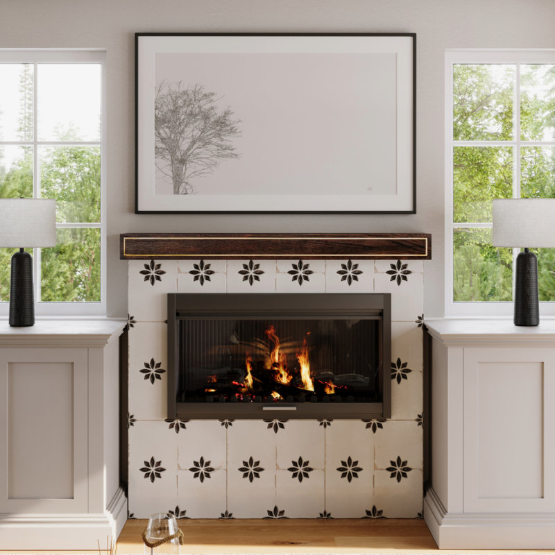 Modern Ember Oak Park Fireplace Mantel Shelf Oak Wood - Handcrafted, Coffee Bean, 72"